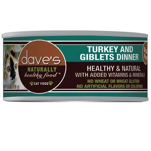 Daves Naturally Healthy Cat Food, Turkey and Giblets Dinner 5.5 oz. 24 ct