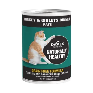 Dave's Naturally Healthy Cat Food, Turkey and Giblets Pate Dinner 13.2 oz. 12 ct
