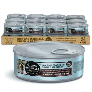 Dave's Naturally Healthy Grain-Free Tuna and Mackerel Dinner in Gravy Wet Cat Food, 5.5 oz, 24 ct