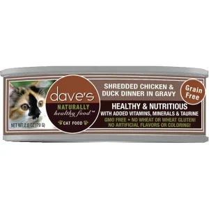 Dave's Pet Food Shredded Wet Cat Food - Chicken & Duck in Gravy, 2.8 oz, 24 ct