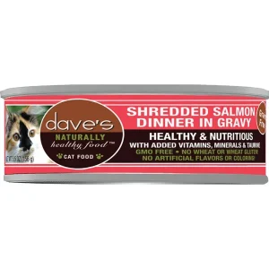 Dave's Pet Wet Cat Food Cat Naturally Healthy Shredded Salmon in Gravy 5.5 oz. 24 ct