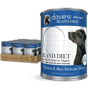 Dave's Pet Wet Dog Food Dog Restricted Bland Diet Chicken & Rice, 22 oz each, Case of 12