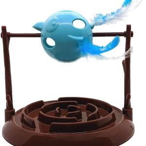 Doc and Phoebe Twirly Bird Cat Treat Dispenser Brown-Blue, 5.25 in