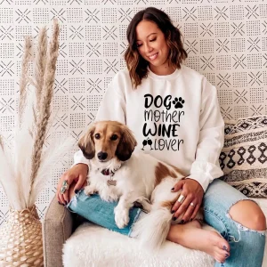 Dog Mom Wine Lover Sweatshirt - Fur Mama Gift for Dog Lovers
