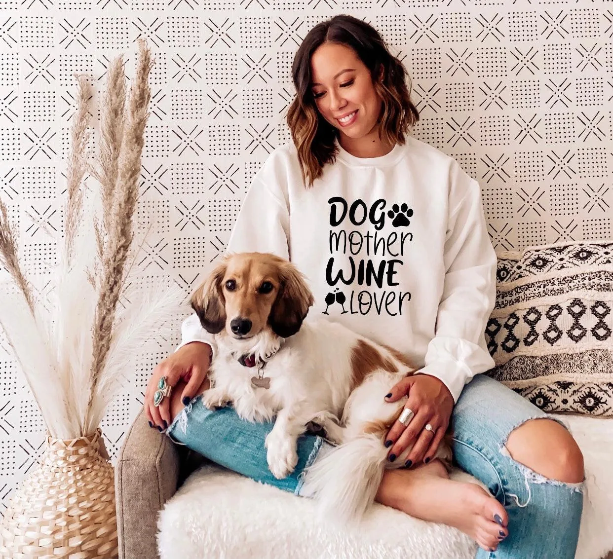 Dog Mom Wine Lover Sweatshirt - Fur Mama Gift for Dog Lovers