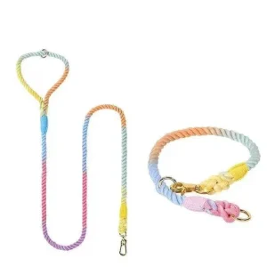 Dog Rope Dog Leash and Dog Collar Set - Macaron