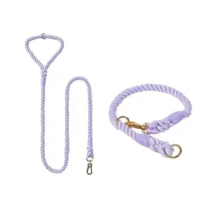 Dog Rope Dog Leash and Dog Collar Set - Violet
