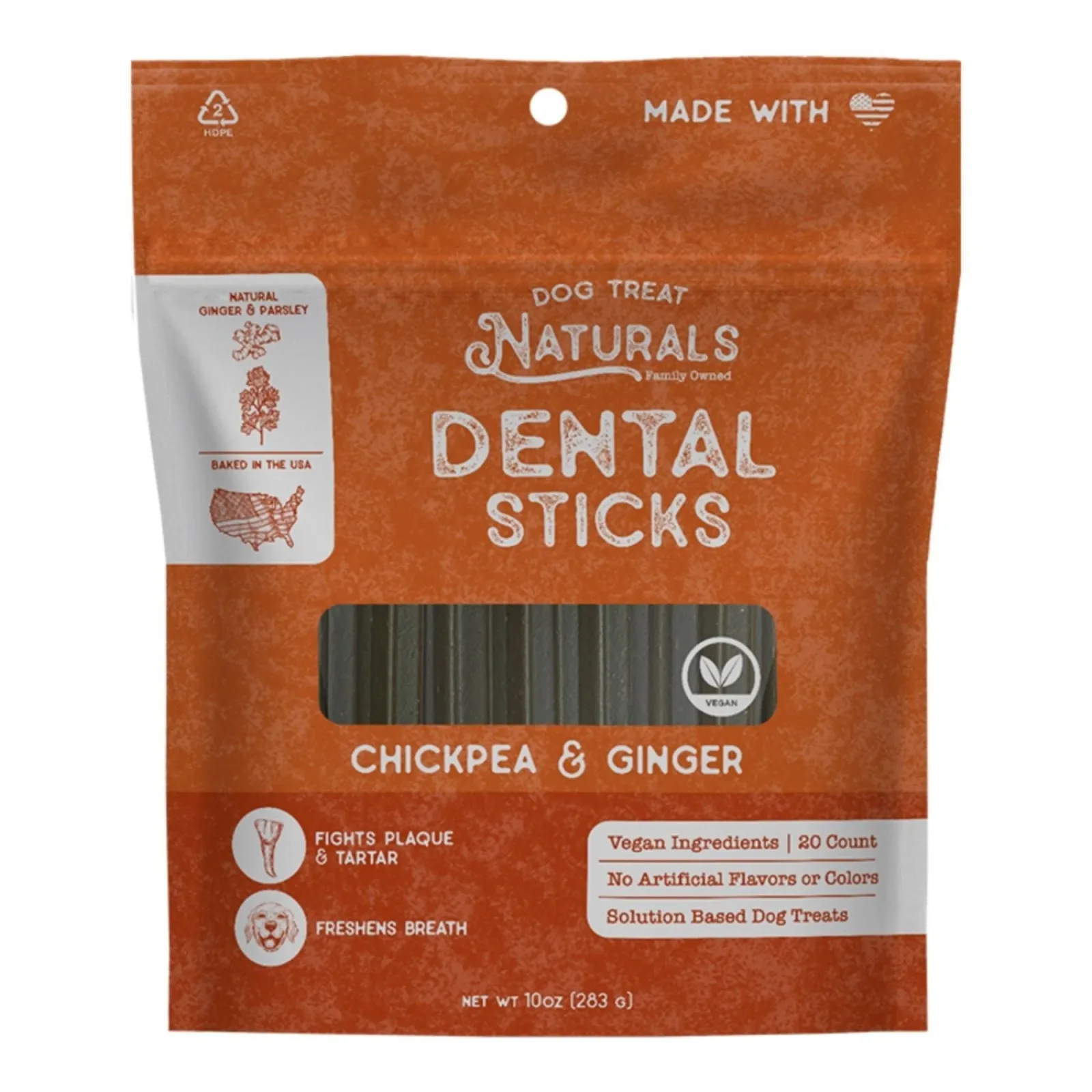 Dog Treat Naturals Dog Dental Sticks Ginger 10 oz
