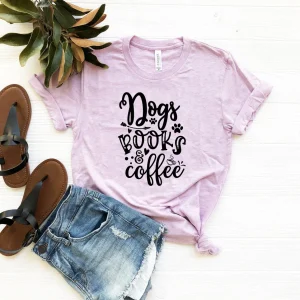 Dogs Books Coffee T