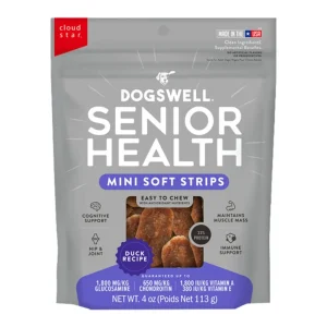 Dogswell Dog Lifestage Senior Dog Treat Jerky Soft Strip Duck, 4 oz