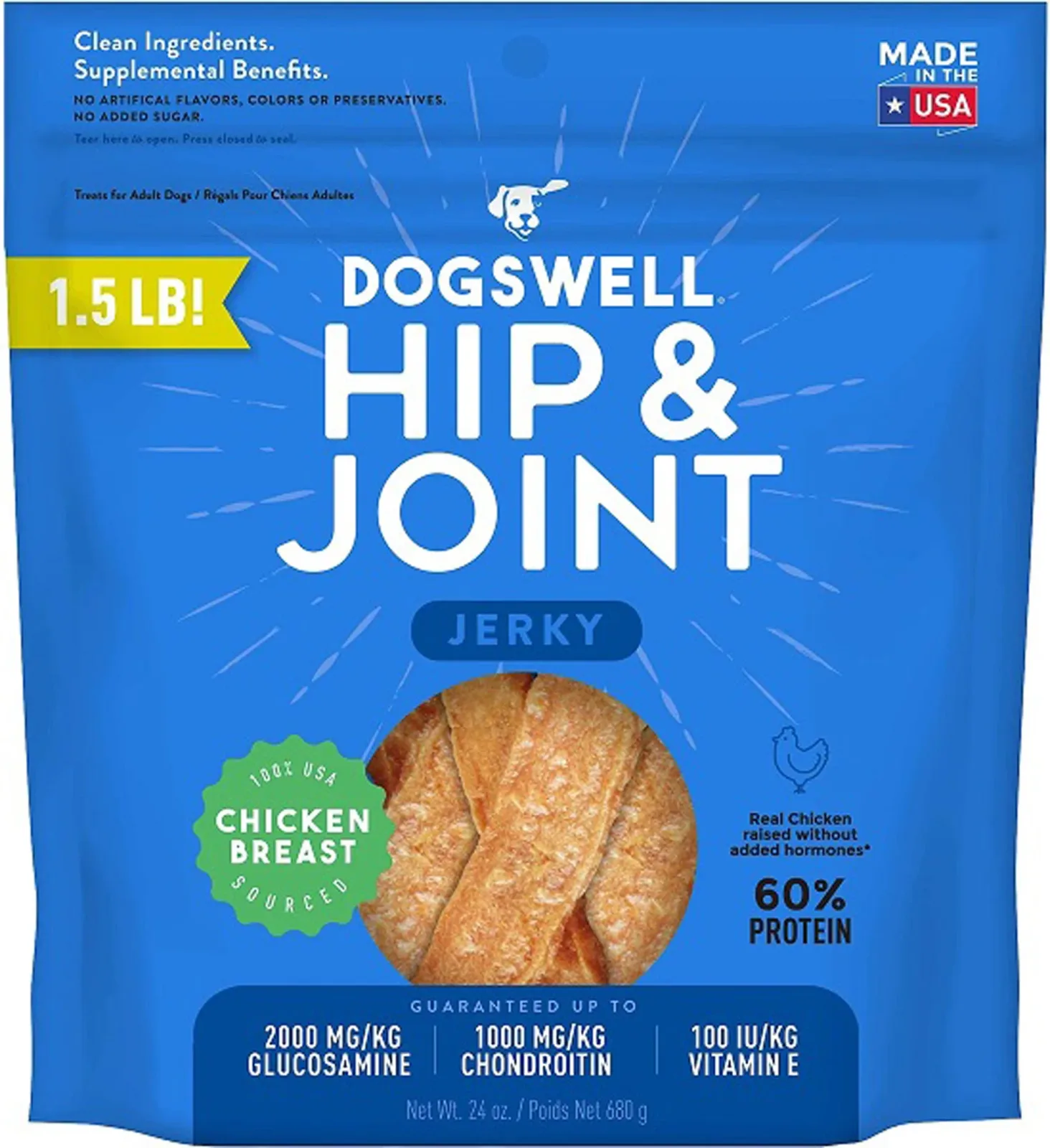 Dogswell Hip & Joint Grain-Free Jerky Dog Treat Regular Chicken, 24 oz
