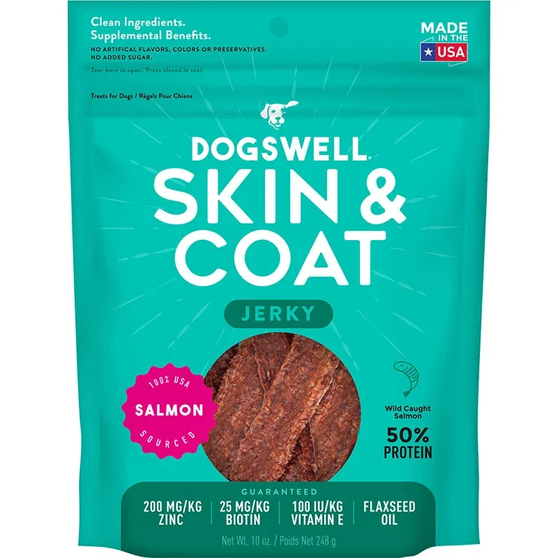 Dogswell Jerky Skin and Coat Grain-Free Salmon, 10 oz