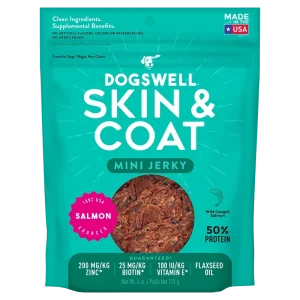 Dogswell Jerky Skin and Coat Mini Grain-Free Salmon, 4 oz