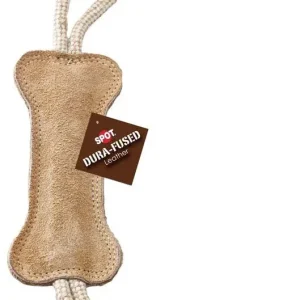 Dura-Fused Dog Toy Leather Bone, Brown, White, 18 in