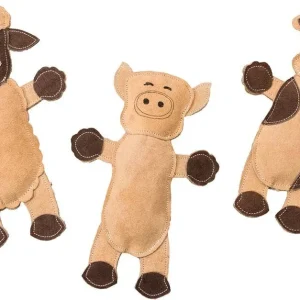 Dura-Fused Leather Barnyard Dog Toy Assorted, Brown, Tan, 11 in