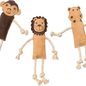 Dura-Fused Leather Jungle Dog Toy Assorted, Brown, Tan, 14 in