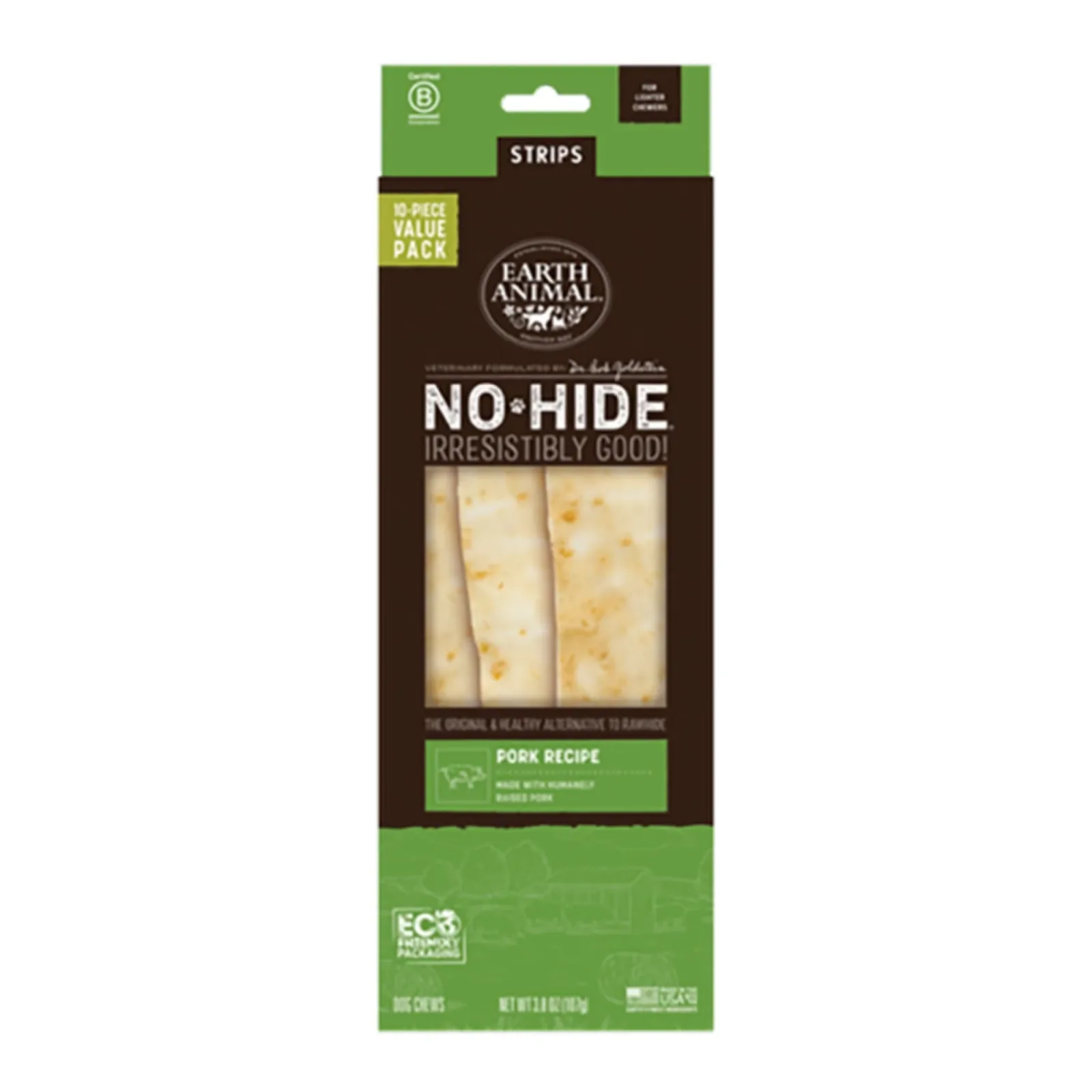 Earth Animal Dog No - Hide Original Collection Pork Strips Value Pack - 10 ct