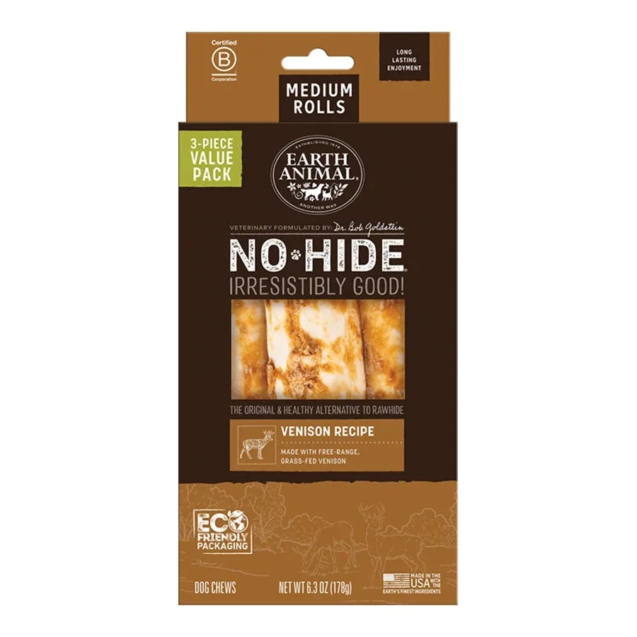 Earth Animal Dog No-Hide Venison Rolls Medium Value 3 ct
