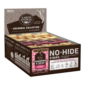 Earth Animal No-Hide Strawberry Cream Strips - Rawhide-Free, 60 ct