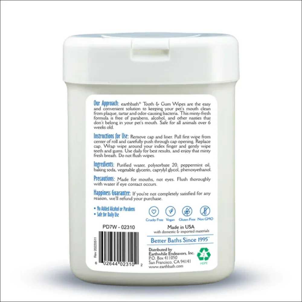 EarthBath Peppermint Flavor Tooth & Gum Wipes for Dogs and Cats - Image 2