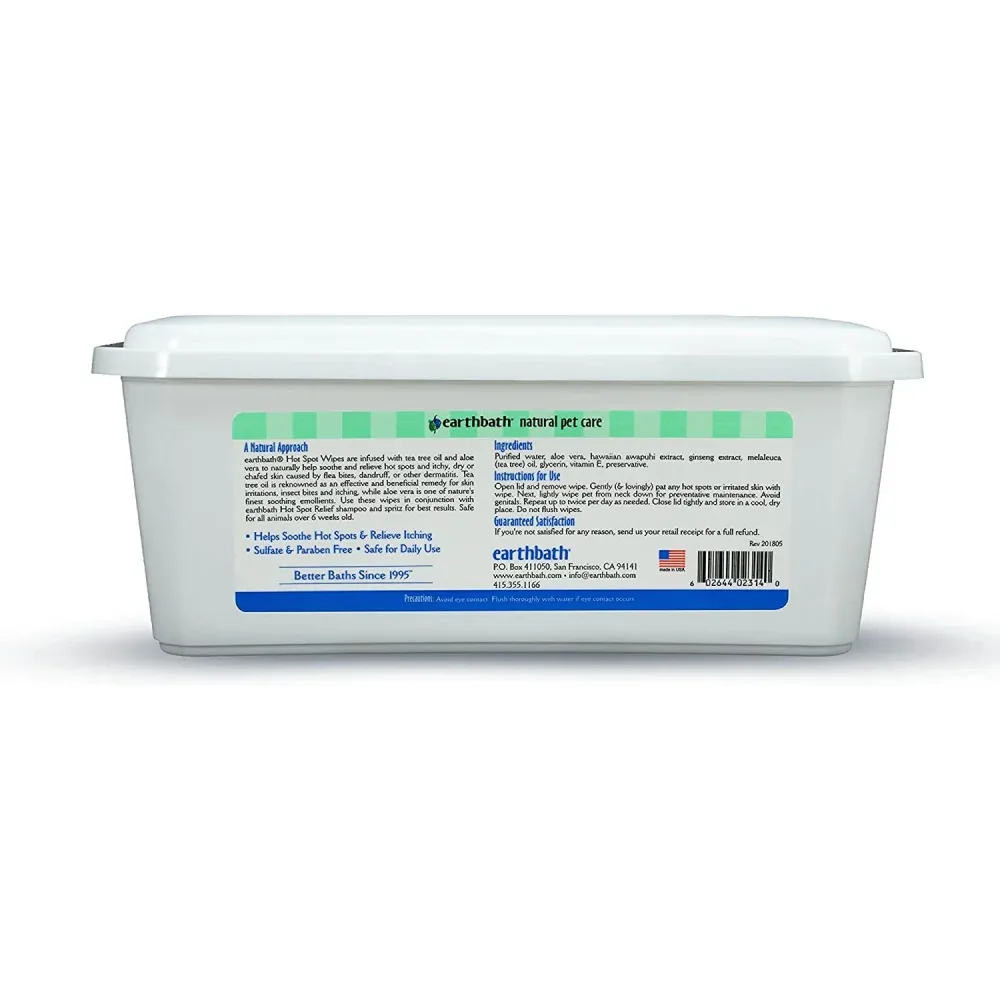 EarthBath Tea Tree & Aloe Vera Hot Spot Wipes for Dogs and Cats - Image 2