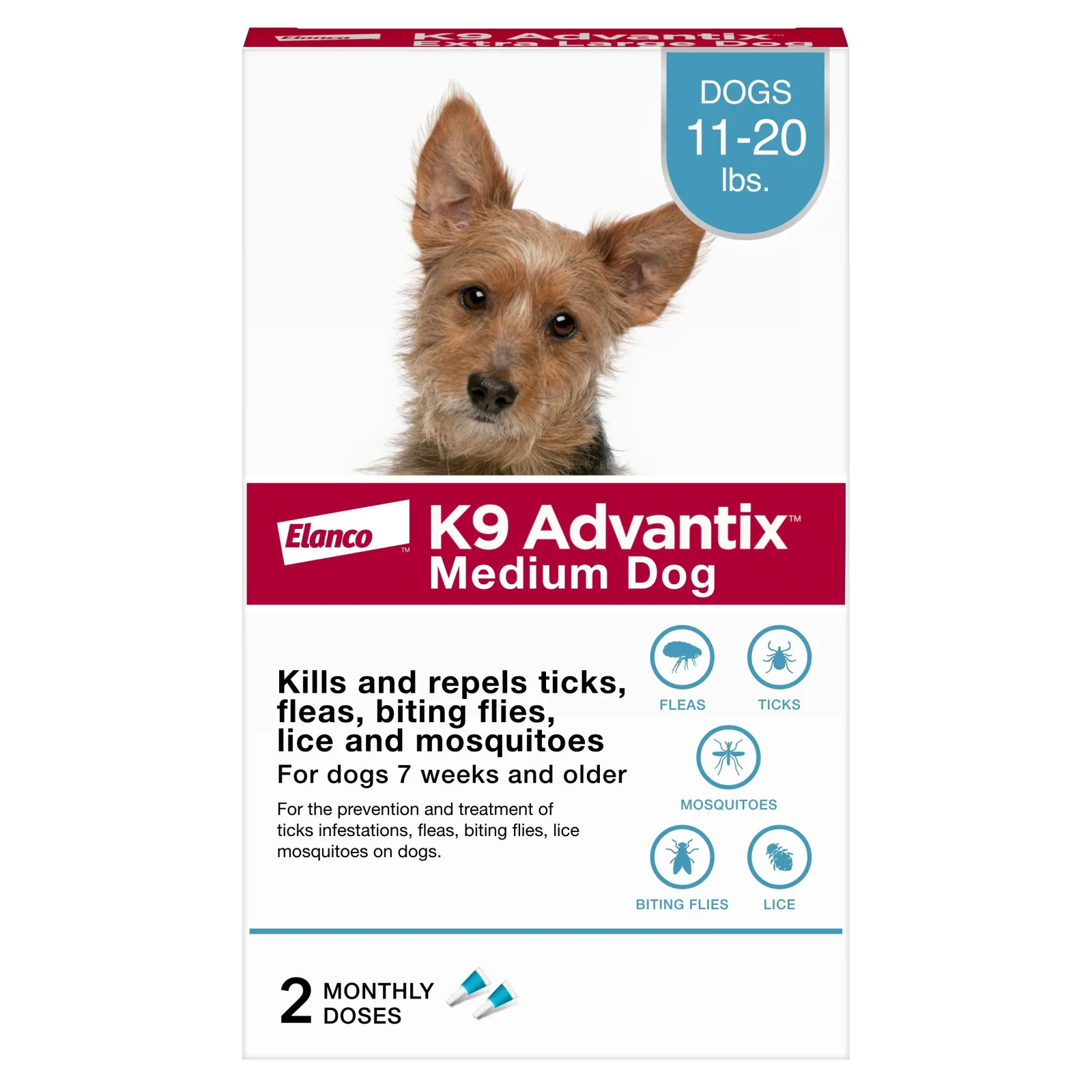 Elanco K9 Advantix Topical Flea & Tick Treatment & Prevention for Dogs 2-Month Supply Medium Dogs (11-20 Lbs)