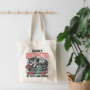 EnchantingSunshine - Easily Distracted By Cats And Books Canvas Tote Bag