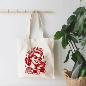 EnchantingSunshine - My Cat And I Talk About You Small Canvas Tote Bag