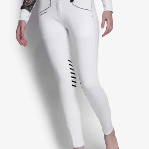 Equine Couture Saddle Stitch Extended Knee Patch Ladies Breeches-White, 24 in