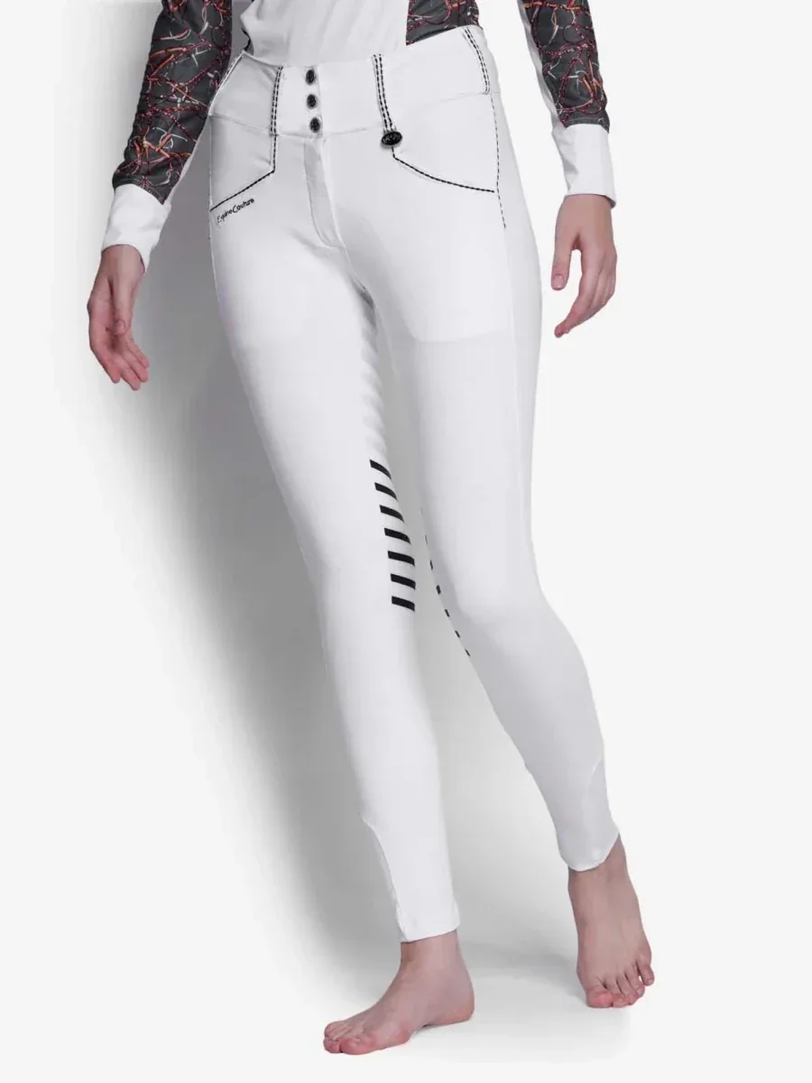 Equine Couture Saddle Stitch Extended Knee Patch Ladies Breeches-White, 24 in
