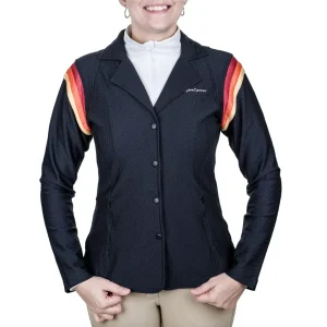 Equine Couture Women's EquiVent Gradient Show Coat- Black with Red Stripes- 1X