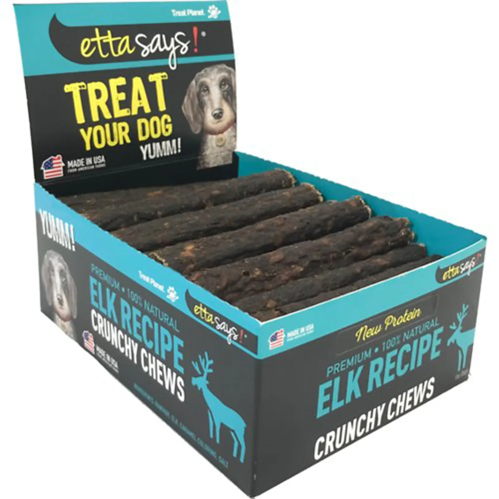 Etta Says! Elk rawhide chew sticks 7 in - Natural dog treat, 20 ct