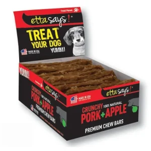 Etta Says! Pork apple rawhide chew bars - Natural dog treat, 12 ct display