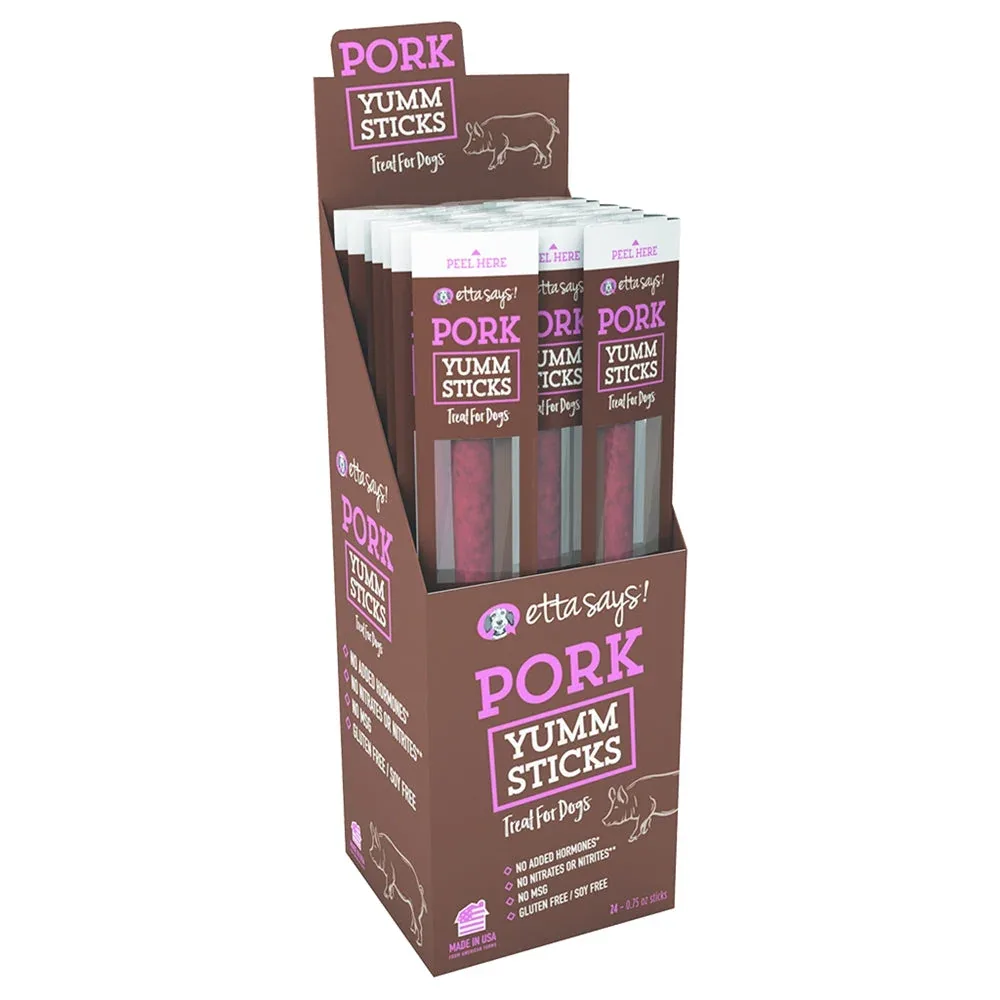 Etta Says! Pork Yumm Sticks Dog Treat Display Box Pork 24 ct