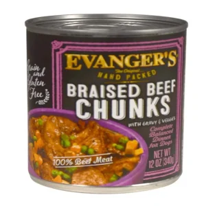 Evanger's Hand Packed Wet Dog Food Braised Beef Chunks with Gravy, 12 oz each, Case of 12