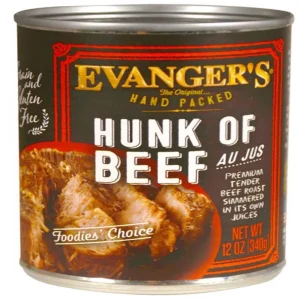 Evanger's Hand Packed Wet Dog Food Hunk of Beef, 12 oz each, Case of 12