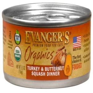 Evanger's Organics Wet Cat Food Turkey with Butternut Squash 5.5 oz 24 ct