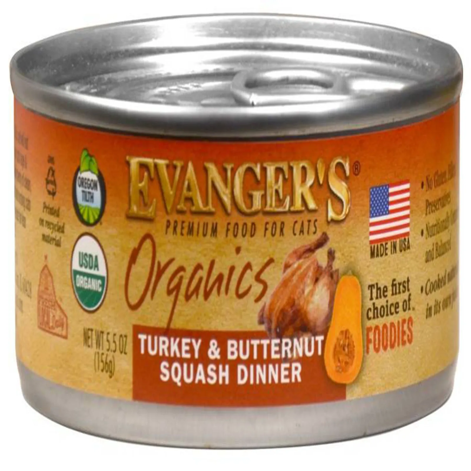 Evanger's Organics Wet Cat Food Turkey with Butternut Squash 5.5 oz 24 ct
