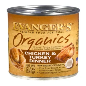Evanger's Organics Wet Dog Food Chicken & Turkey, 12.8 oz each, Case of 12
