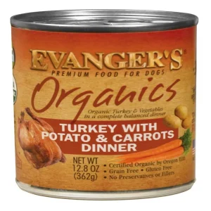Evanger's Organics Wet Dog Food Turkey with Potato & Carrots, 12.8 oz each, Case of 12