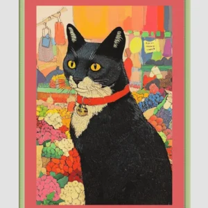 EverythingBoho Cat in Local Market Framed Art (Olive Green)