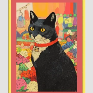 EverythingBoho Cat in Local Market Framed Art (Yellow)
