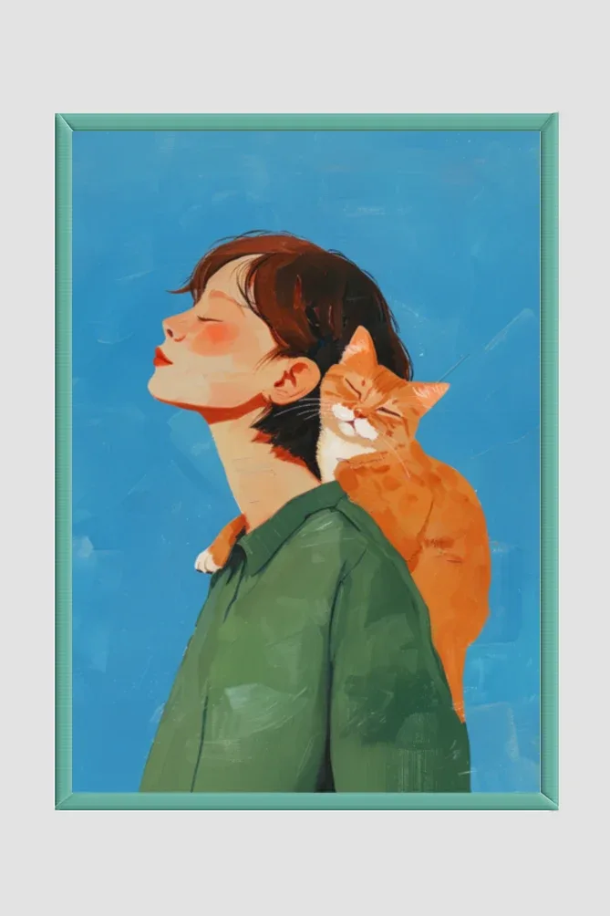 EverythingBoho Cat & Me Wall Art (Bottle Green)