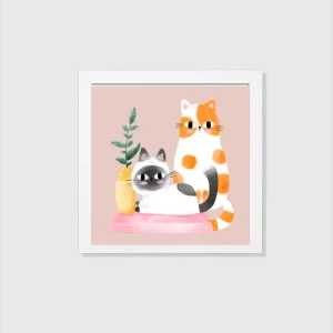 EverythingBoho Cat Sisters Framed Art (White)