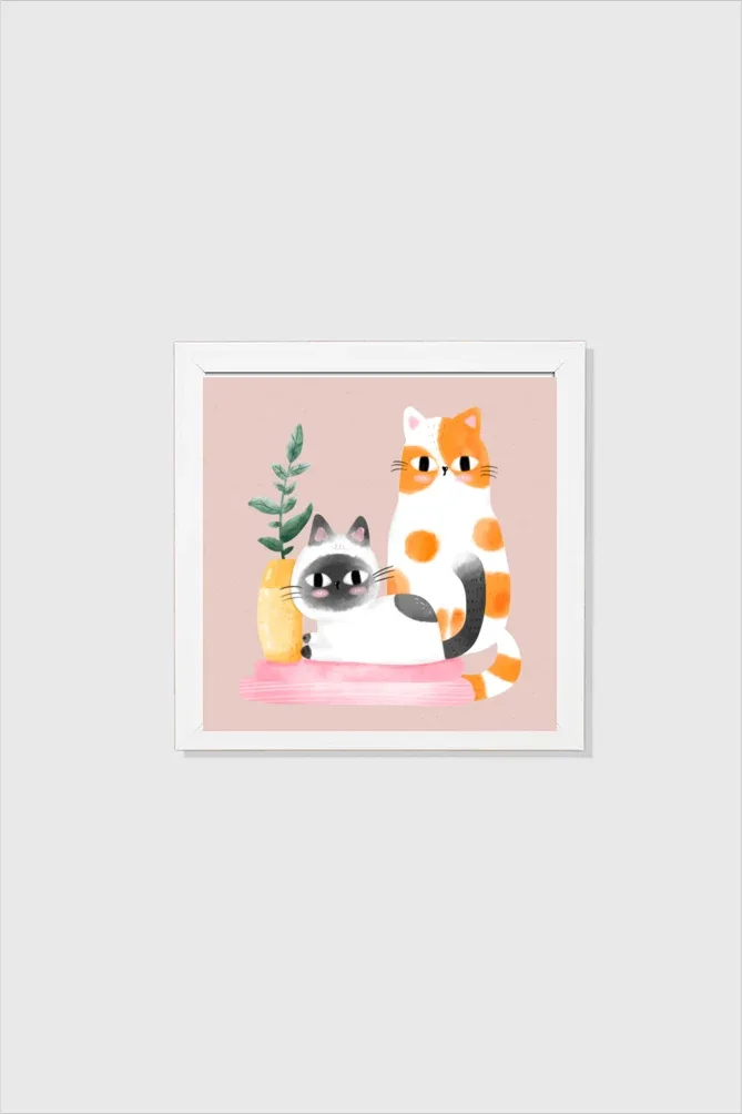 EverythingBoho Cat Sisters Framed Art (White)