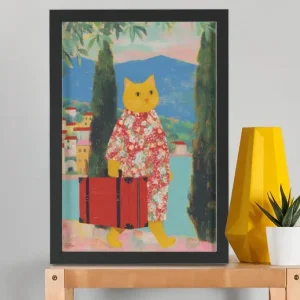 EverythingBoho Cat The Traveller Framed Poster (Black)