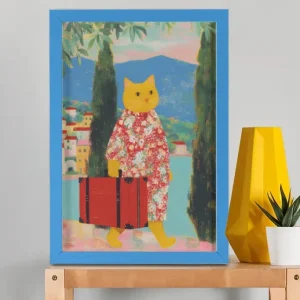EverythingBoho Cat The Traveller Framed Poster (Royal Blue)