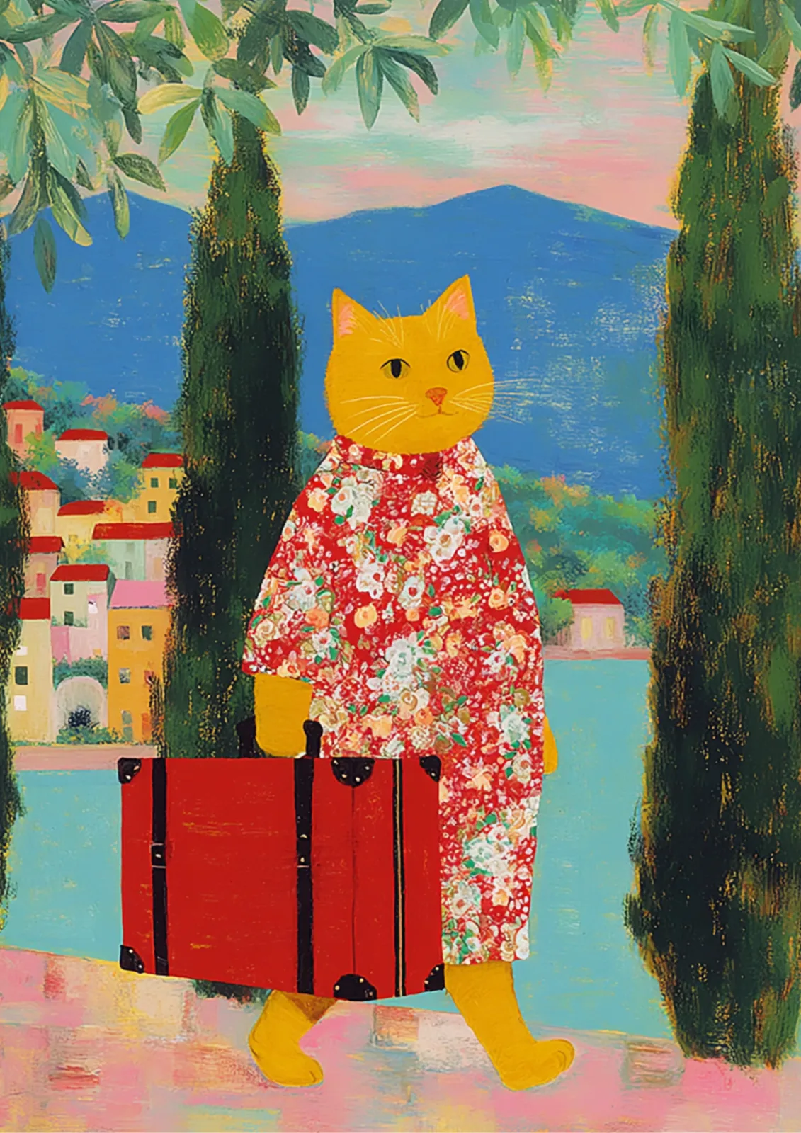 EverythingBoho Cat The Traveller Framed Poster (Yellow) - Image 2