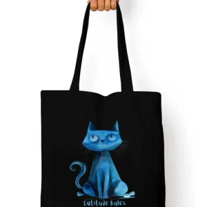 EverythingBoho Catitude Zipped Tote Bag (Black)