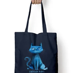 EverythingBoho Catitude Zipped Tote Bag (Navy Blue)